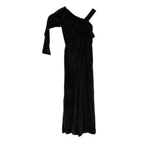 Zara‎ Girls Black Sparkle One Shoulder Ruffle Jumpsuit Size 7 Party Occasion